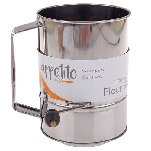 Appetito Stainless Steel 5 Cup Flour Sifter Crank