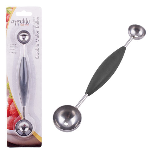 Appetito Stainless Steel Double Melon Baller with Soft Grip