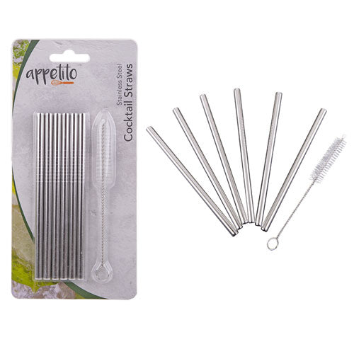 Appetito Stainless Steel Cocktail Straws with Brush 6pcs