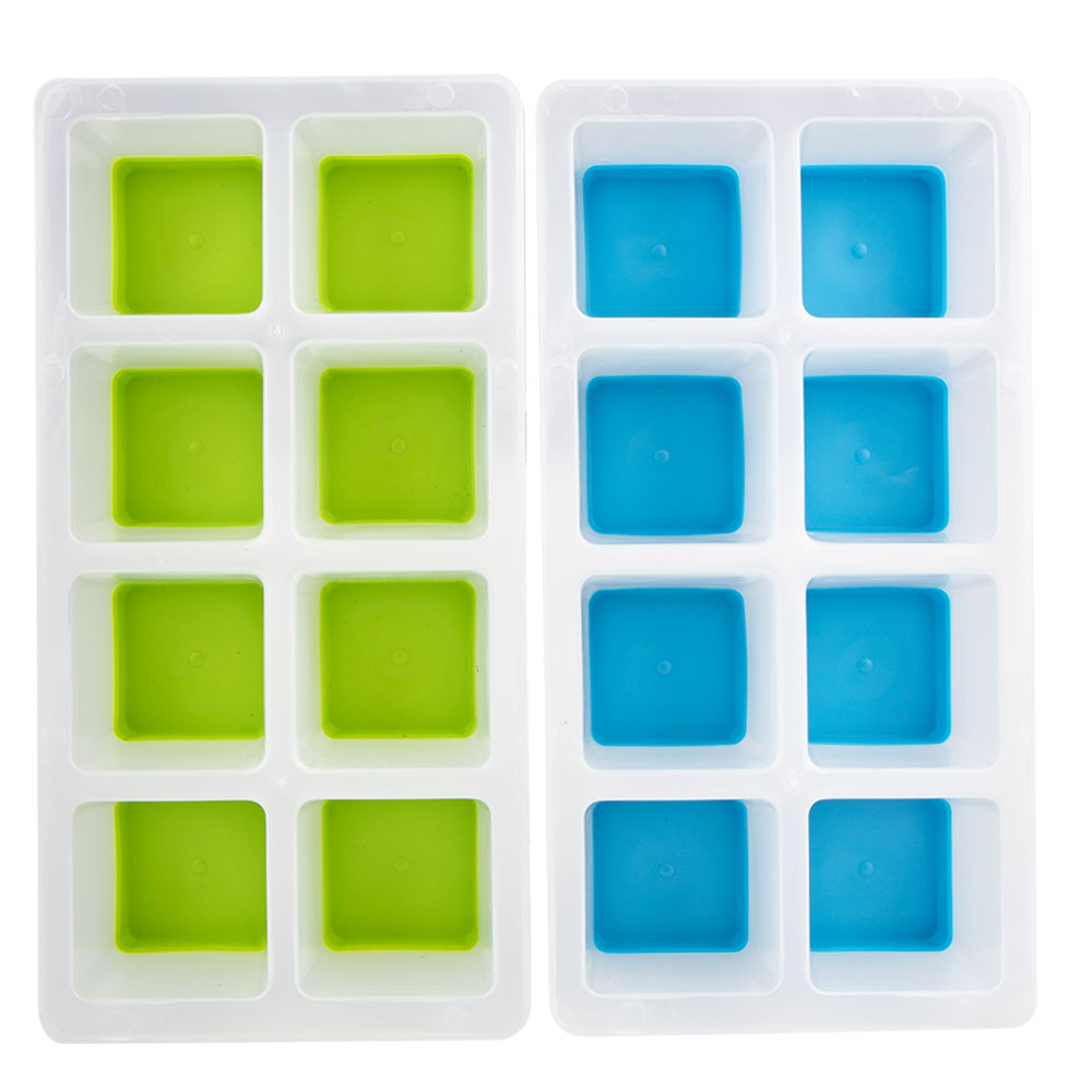 Bac à glaçons carré Appetito à dégagement facile, 8 cubes, 2 pièces (bleu/citron vert)