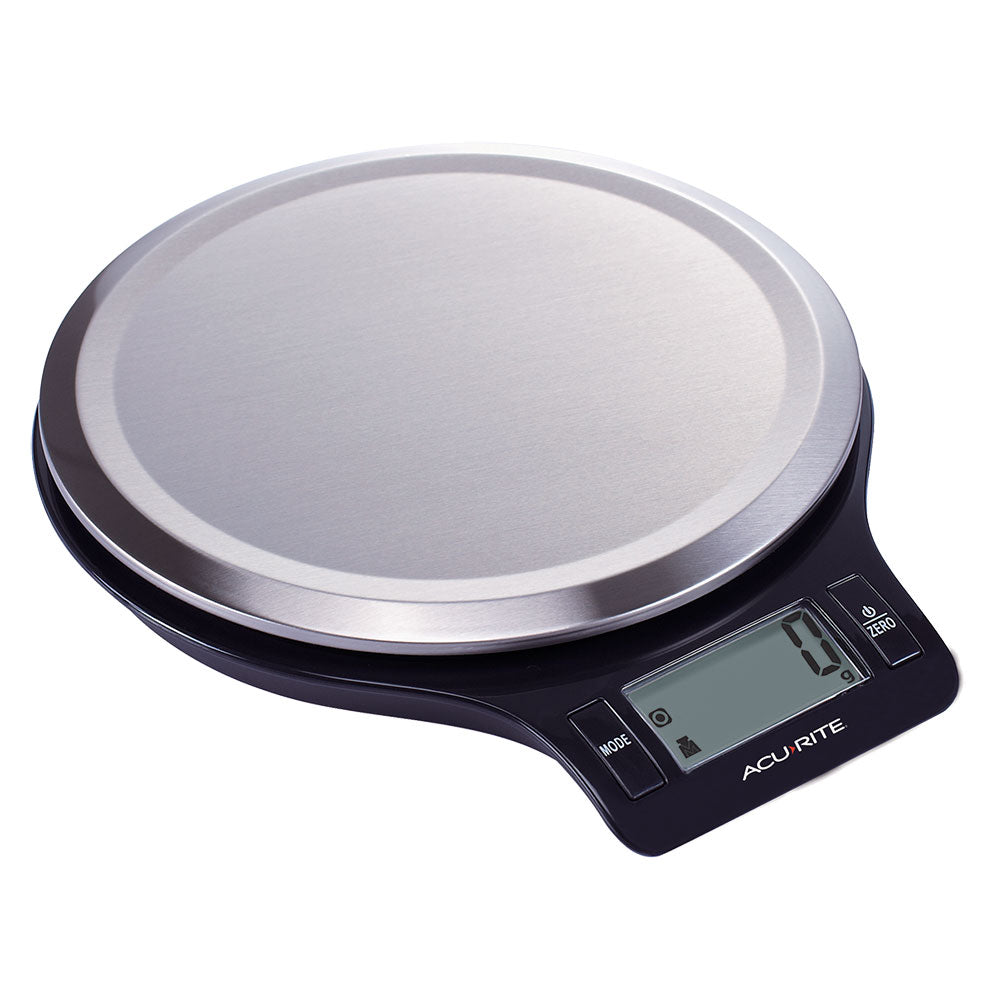 Acurite runde digitale Küchenwaage aus Edelstahl, 1 g/5 kg (schwarz)