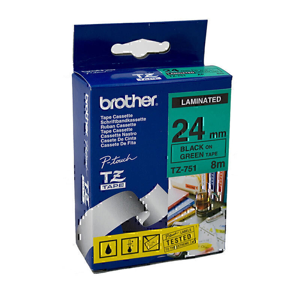 Brother Laminated Black on Green Labelling Tape