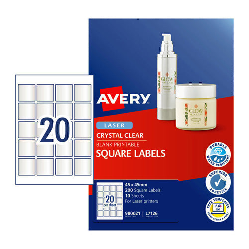 Avery Square Labels 20Up 20pk (Clear)