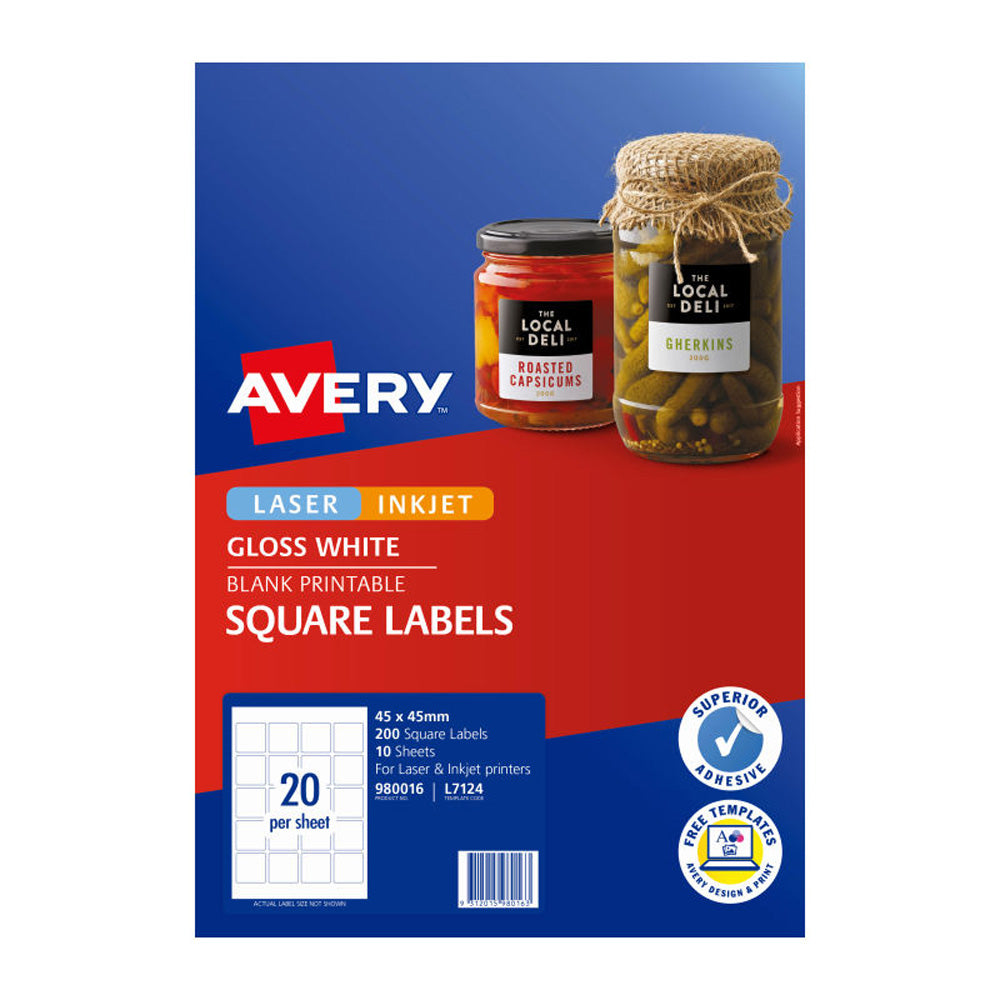 Avery Square Labels 20Up 10pk (White)