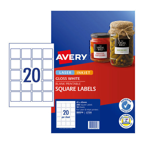 Avery Square Labels 20Up 10pk (White)