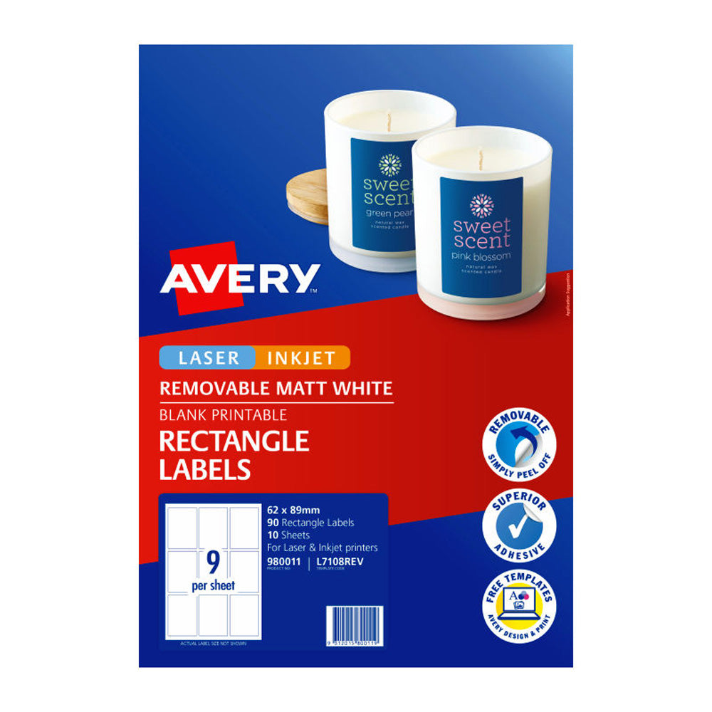 Avery Removable Rectangular Labels 9Up (62x89mm)