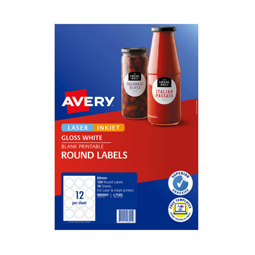 Avery Round Labels 60mm 12Up 10pk