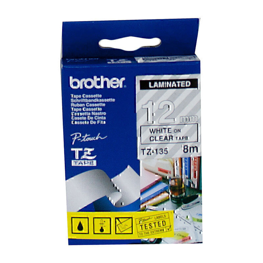 Brother Laminated White on Clear Labelling Tape 12mm