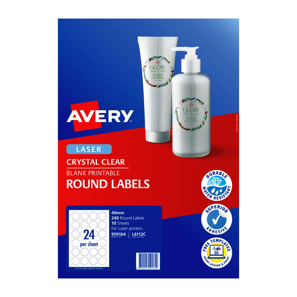 Avery Round Clear Laser Labels 40mm 240pk