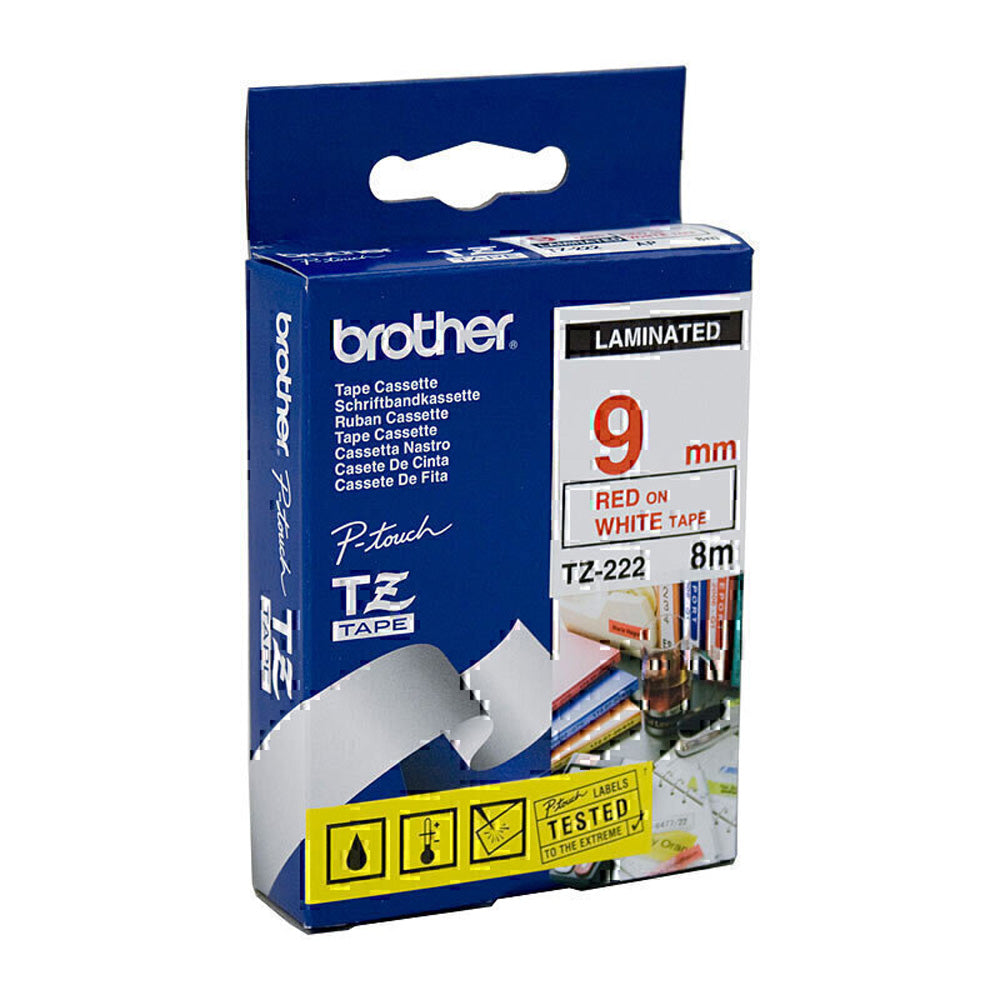 Brother Laminated Red on White Labelling Tape