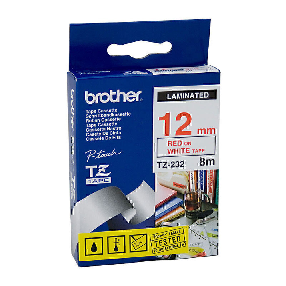 Brother Laminated Red on White Labelling Tape