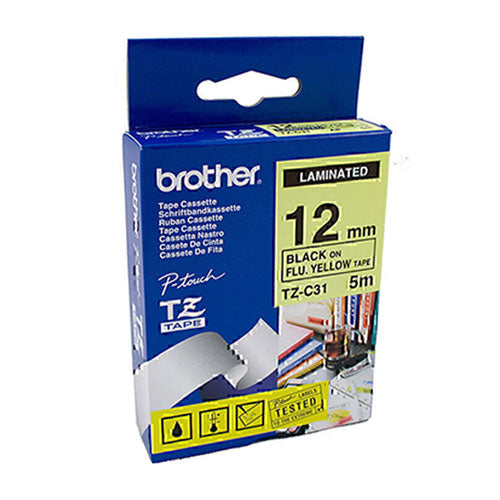 Brother Laminated Black on Flu Yellow Labelling Tape