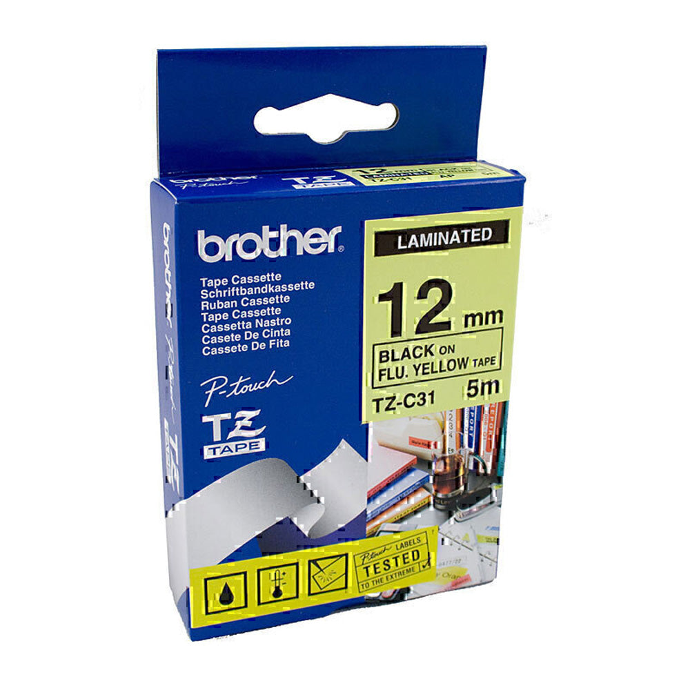 Brother Laminated Black on Flu Yellow Labelling Tape