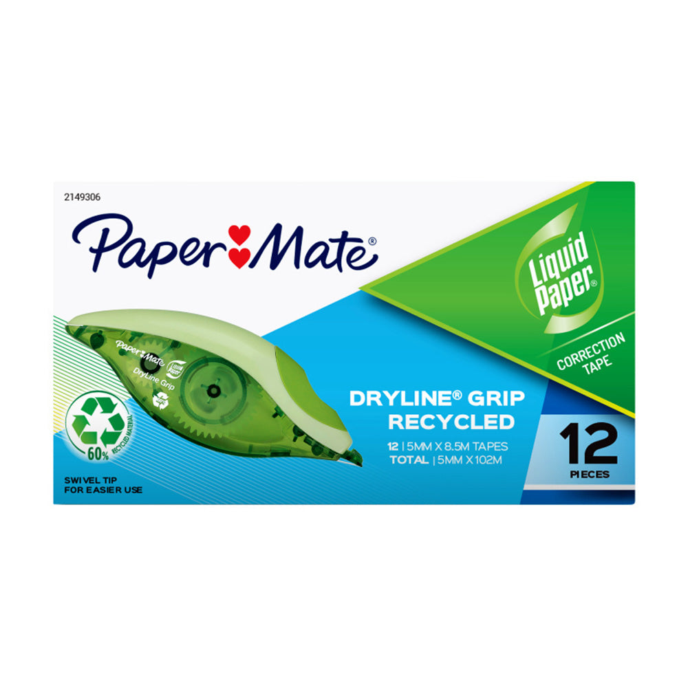 Paper Mate Liquid Paper Dryline Grip Correction Tape 12pk
