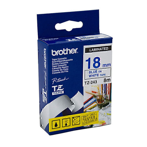 Brother Laminated Blue on White Labelling Tape