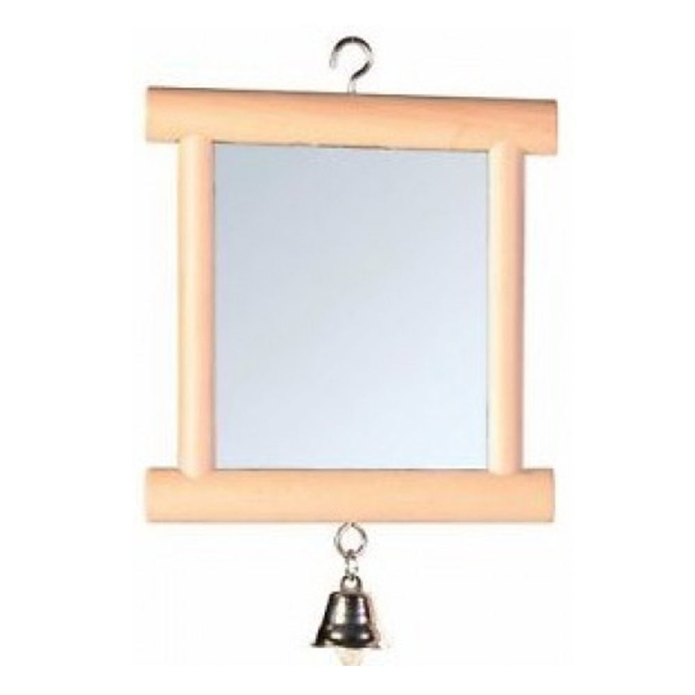Wooden Framed Mirror with Bell Bird Toy
