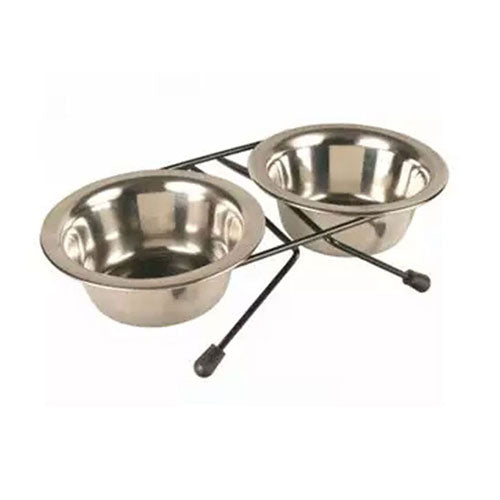 Double Steel Dog Bowl with Wire Stand