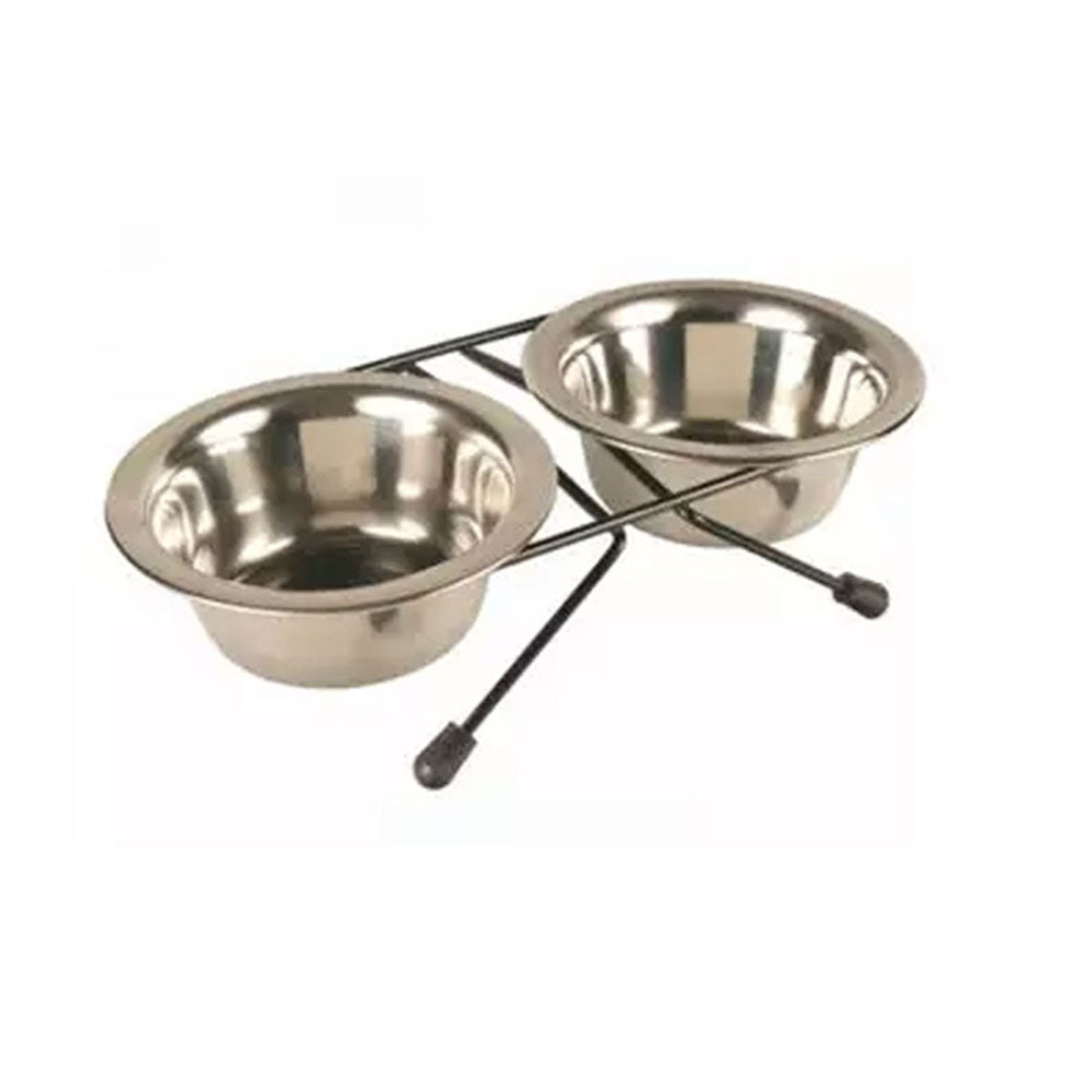 Double Steel Dog Bowl with Wire Stand