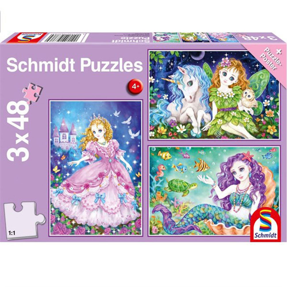 Schmidt puzzel prinses, fee, zeemeermin 3x48st