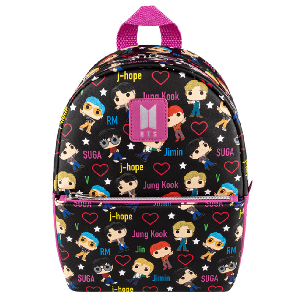 Mini mochila con estampado integral de corazones y banda BTS