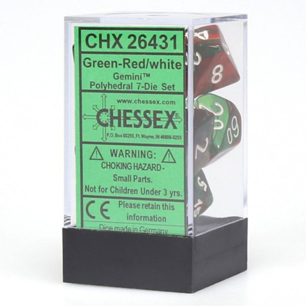 Chessex Gemini 7-Die Set (Green-Red/White)