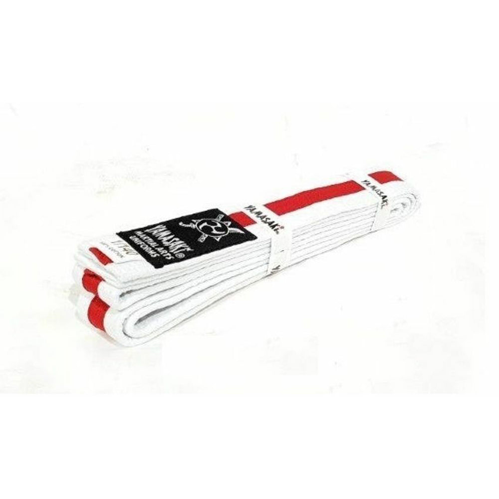 Yamasaki White Martial Arts Belts with Red Stripe