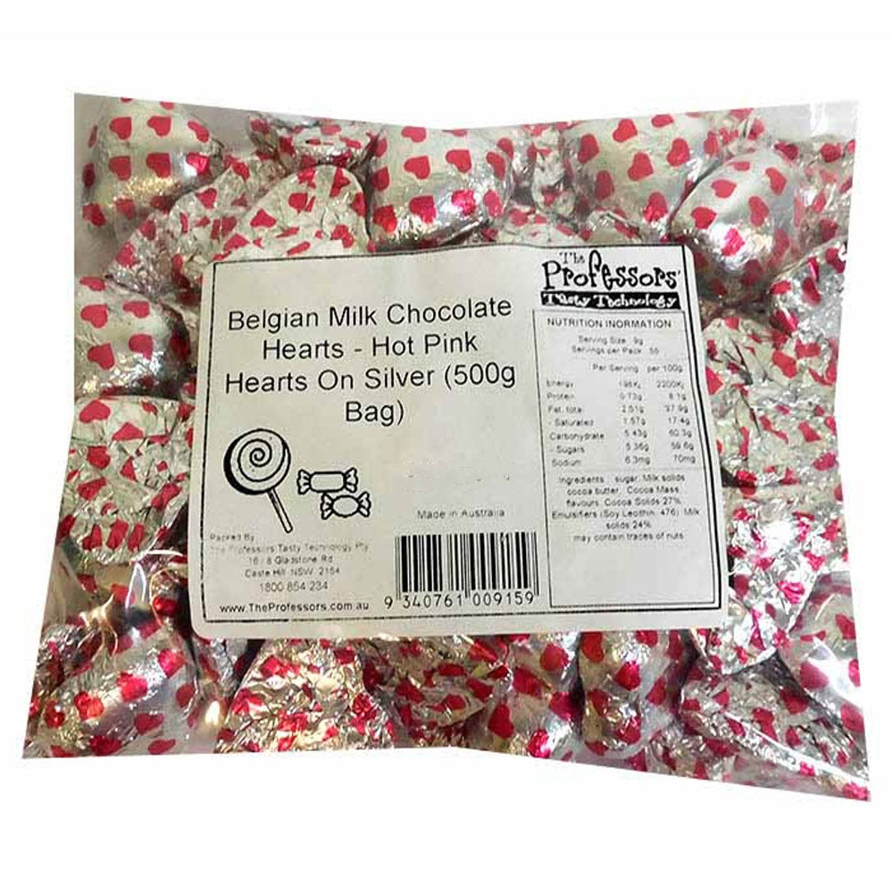 Belgische Milchschokoladenherzen mit rosa Herzaufdruck