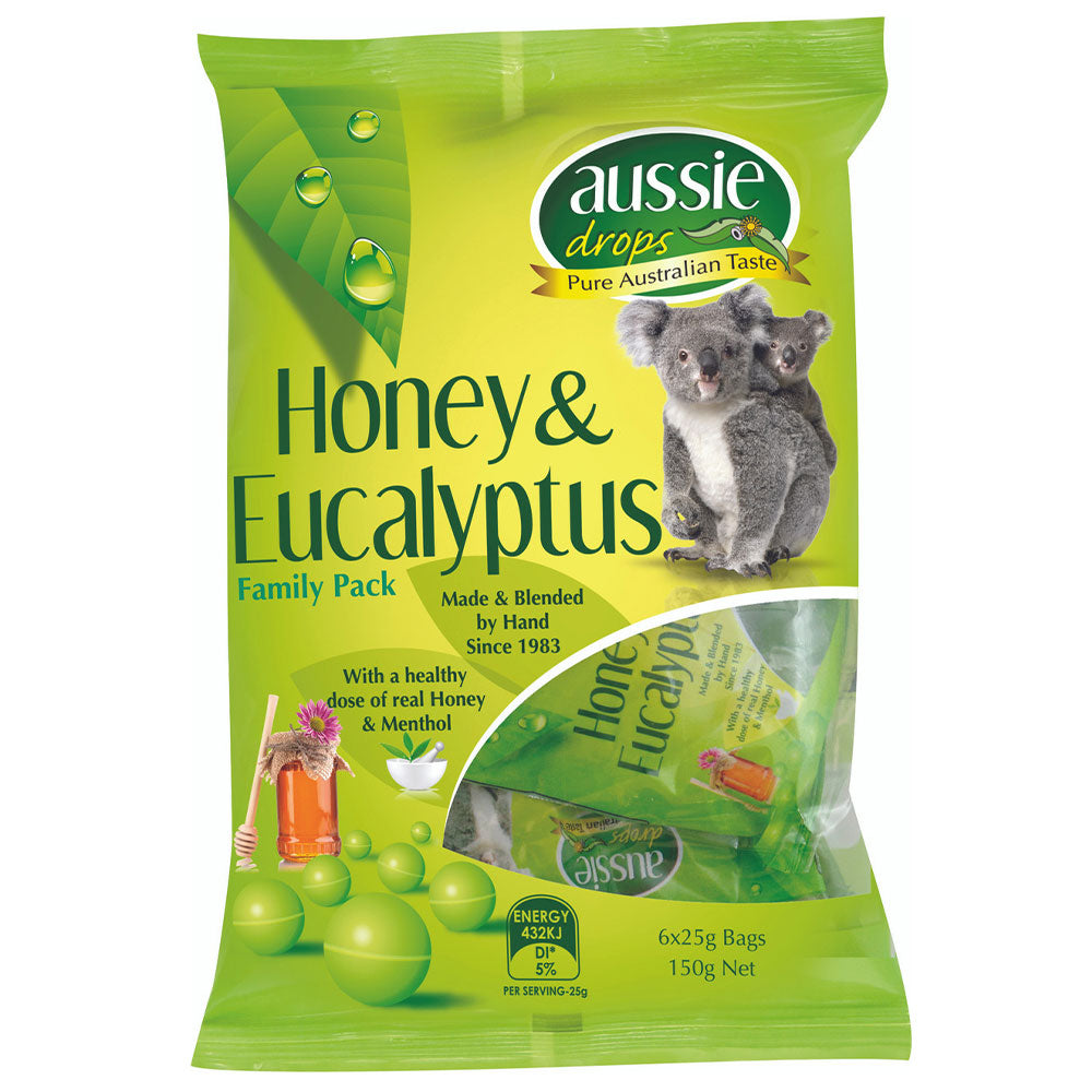Aussie Drops Honey and Eucalyptus Sharepack (6 x 25g Bags)