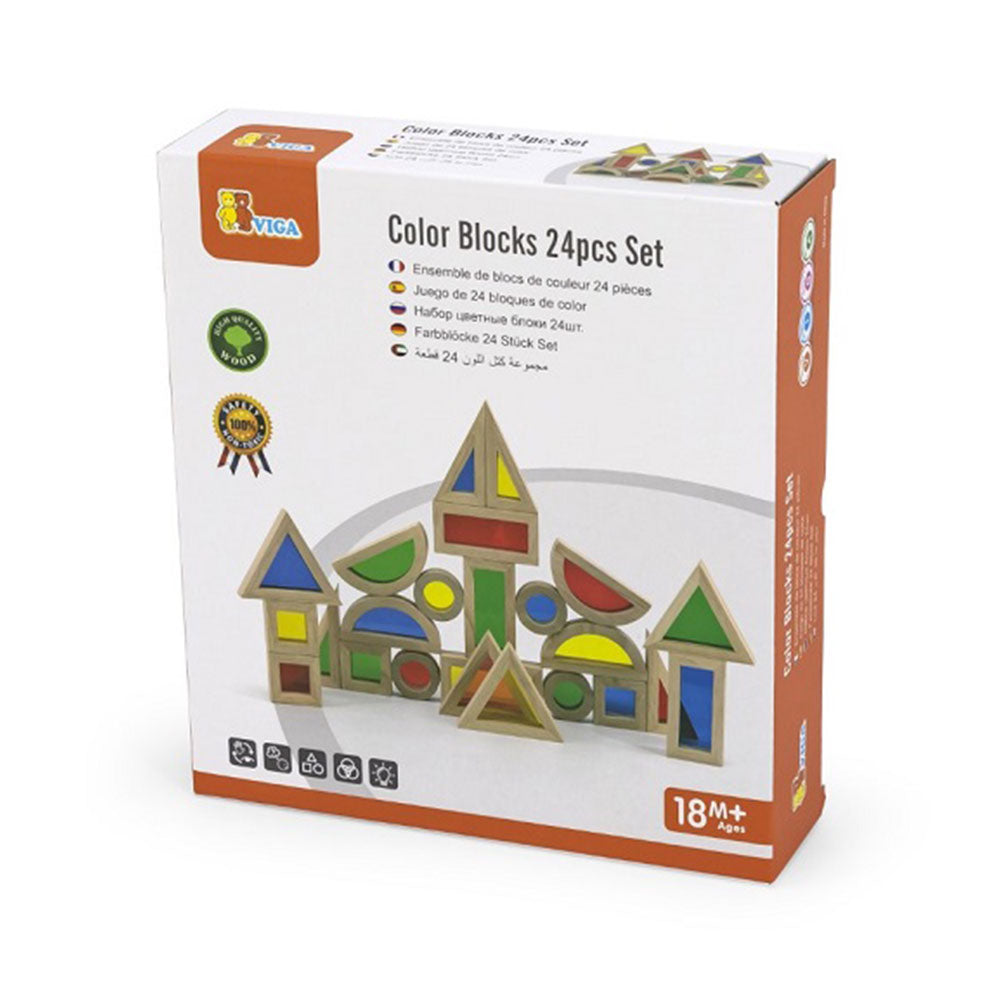 Viga Colorful Wooden Building Blocks 24pcs
