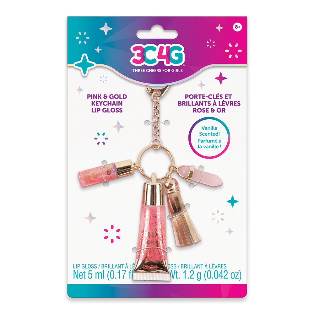 3C4G Pink and Gold Keychain Lip Gloss
