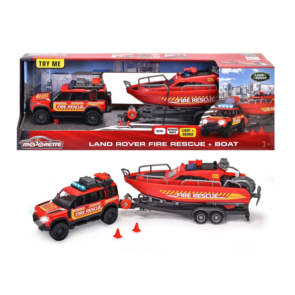 Majorette Fire Rescue Land Rover with Boat Model Car