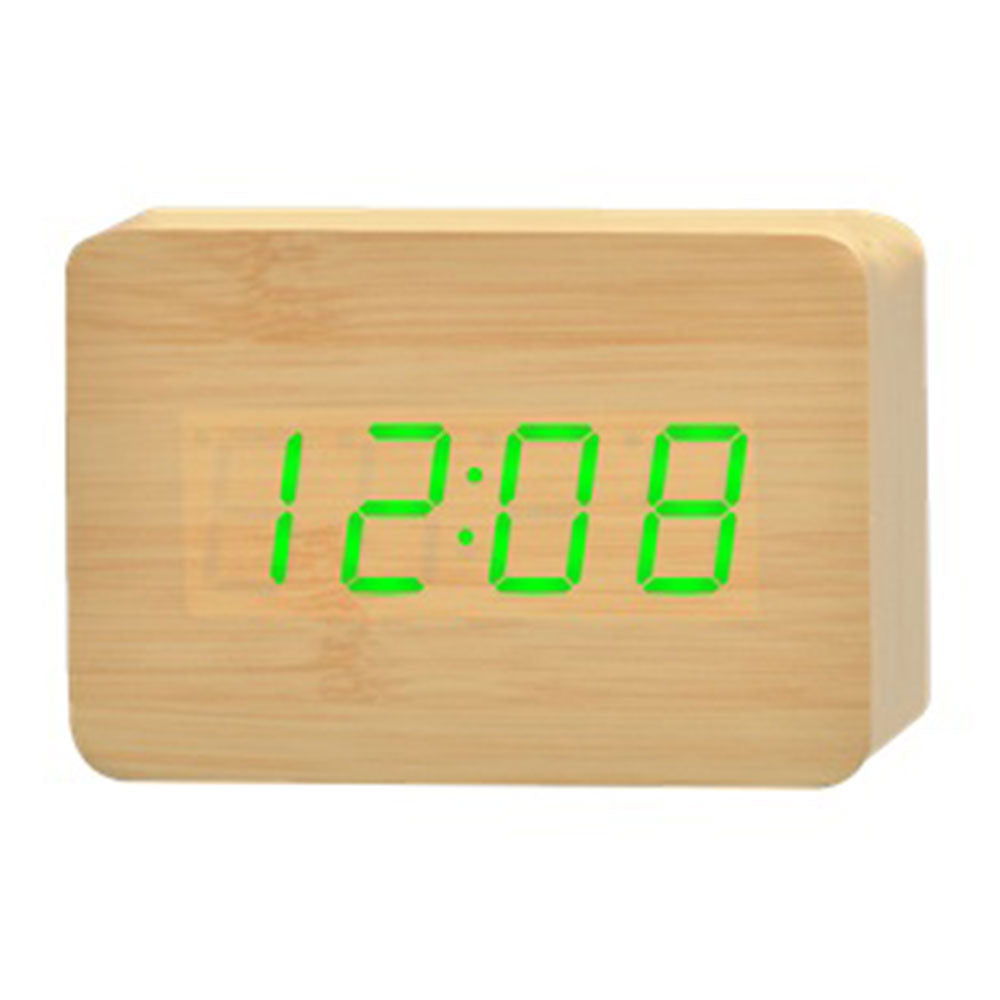 Horloge de table LED cuboïde en bois