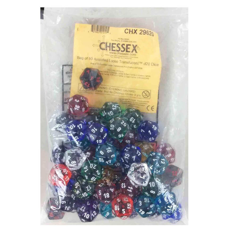 D20 Dice Assorted Loose Polyhedral (50 Dice)