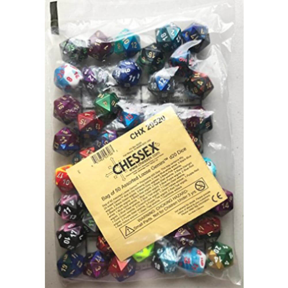D20 Dice Assorted Loose Polyhedral (50 Dice)