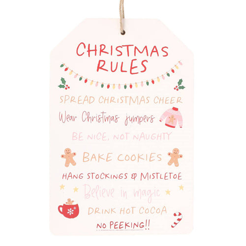 Sugarplum Fun Christmas Rules Hanging MDF Sign