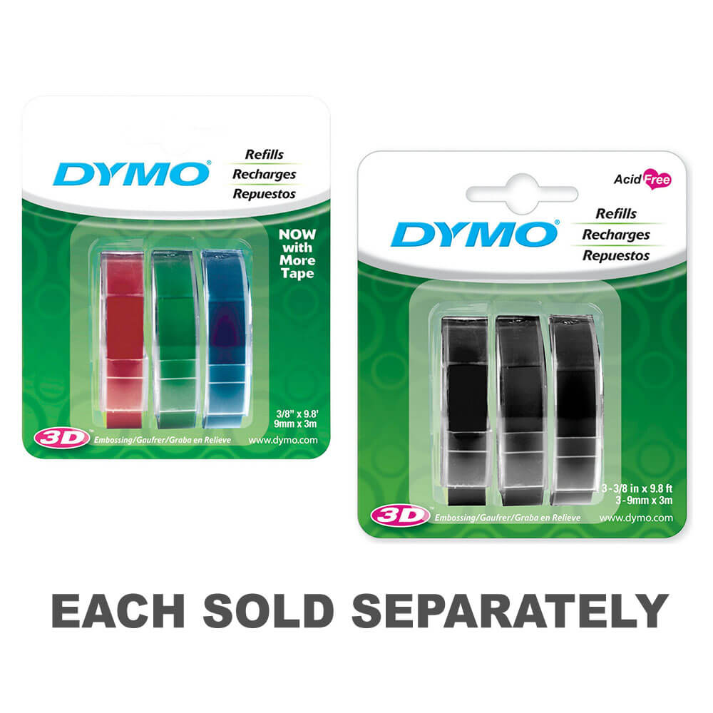 Etiqueta de cinta de estampado Dymo 9 mm x 3 m (paquete de 3)