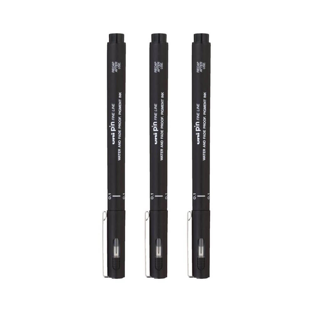 Uni-ball Pin Fineliner Pen Black (Wallet of 3)