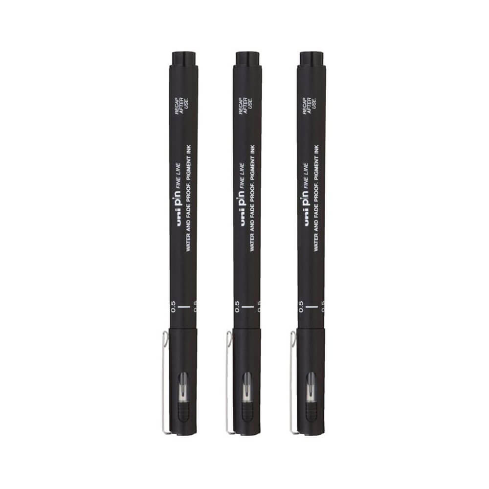 Uni-ball Pin Fineliner Pen Black (Wallet of 3)