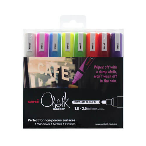 Uni Chalk Marker 1.8x2.5mm Bullet Tip Assorted