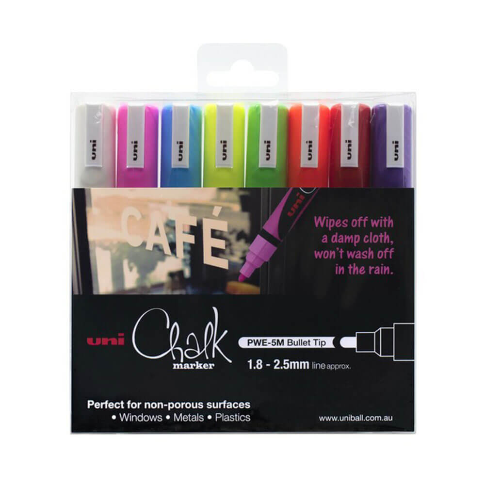 Uni Chalk Marker 1.8x2.5mm Bullet Tip Assorted
