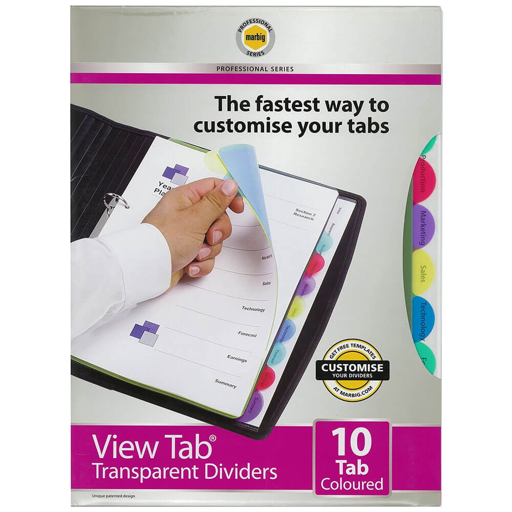 Marbig View Tab Transparent Dividers A4 (Coloured)