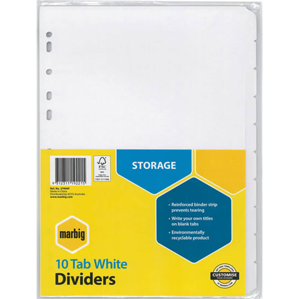 Marbig Manilla Reinforced Strip Dividers A4 (White)