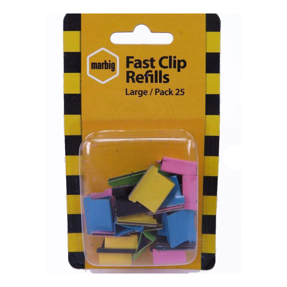 Marbig Large Coloured Fast Clip Refills (Pack of 25)