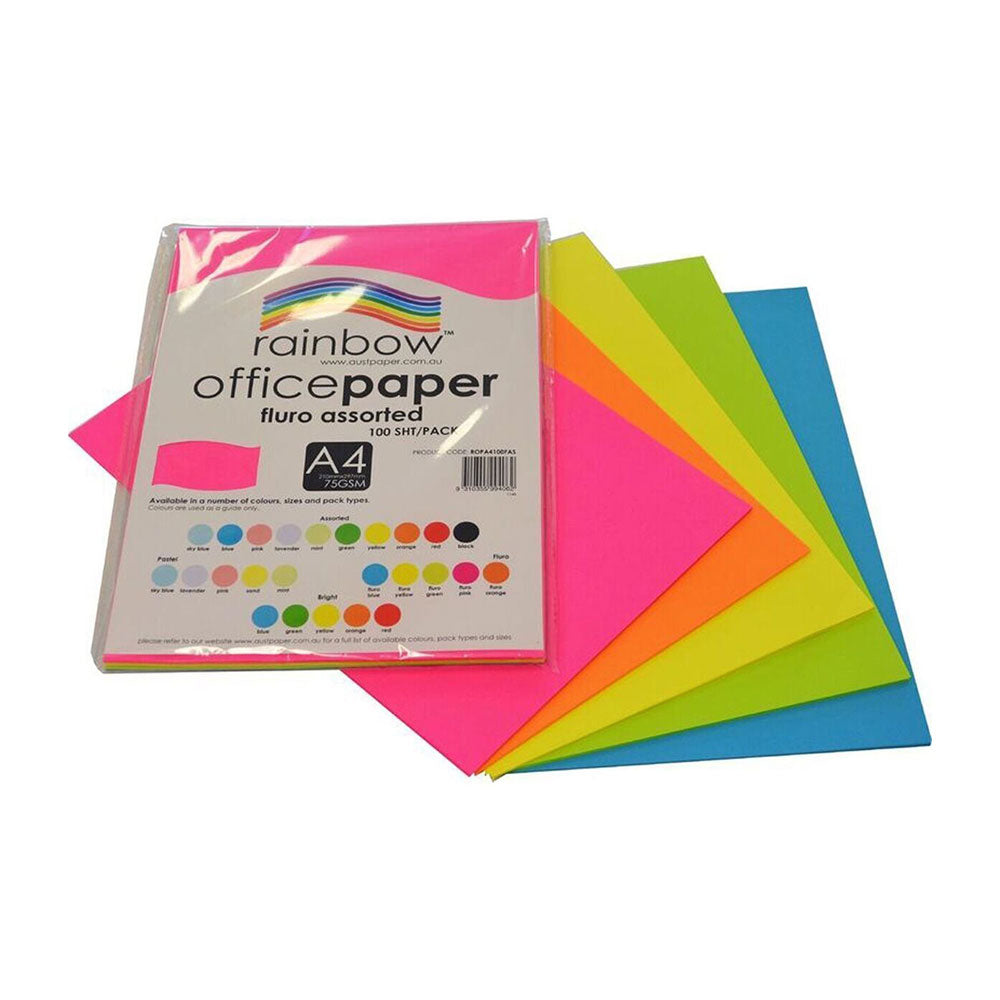 Rainbow A4 Copy Paper 75gsm 100pcs (Fluoro Color)