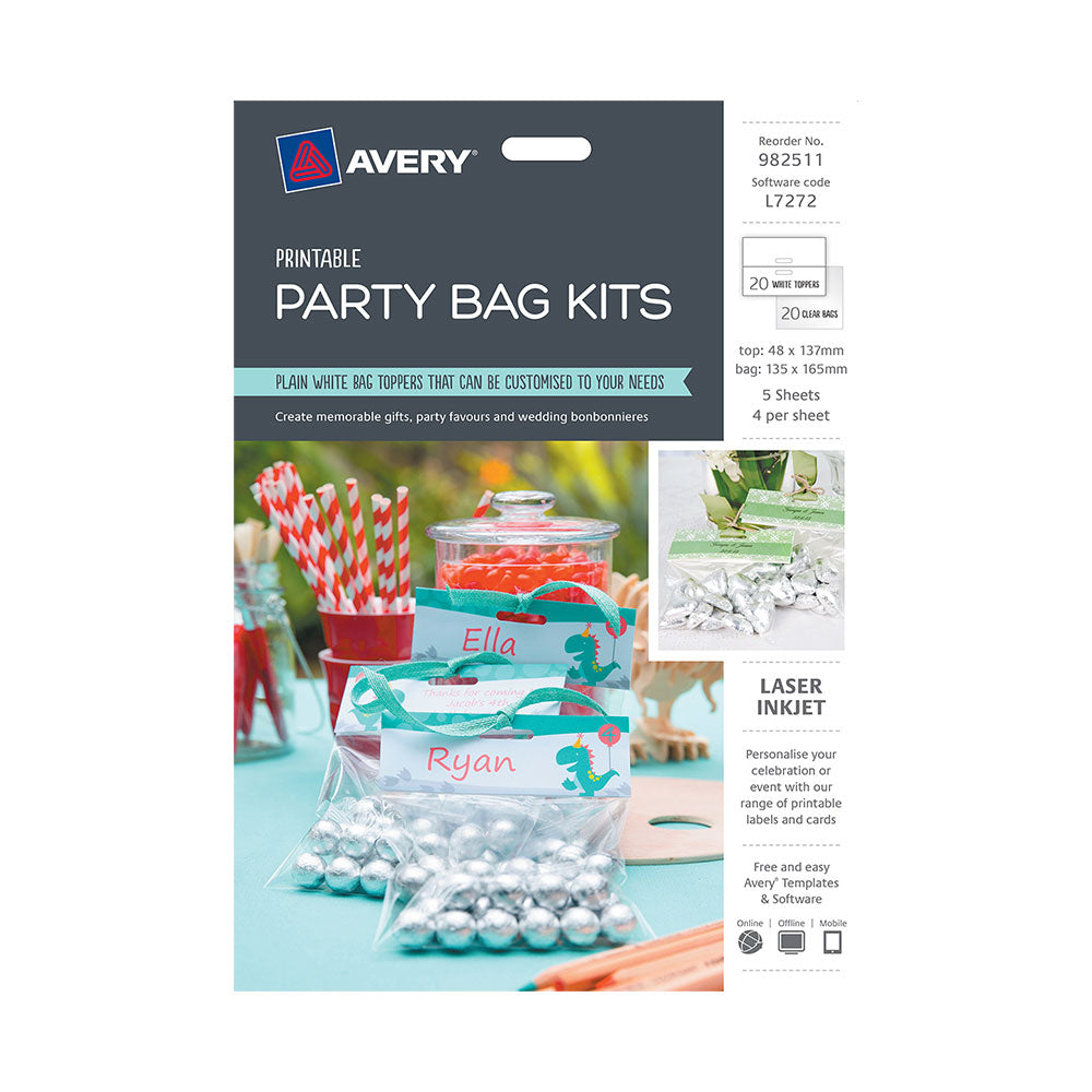 Kit de sacs de fête imprimables Avery 5pcs (blanc)