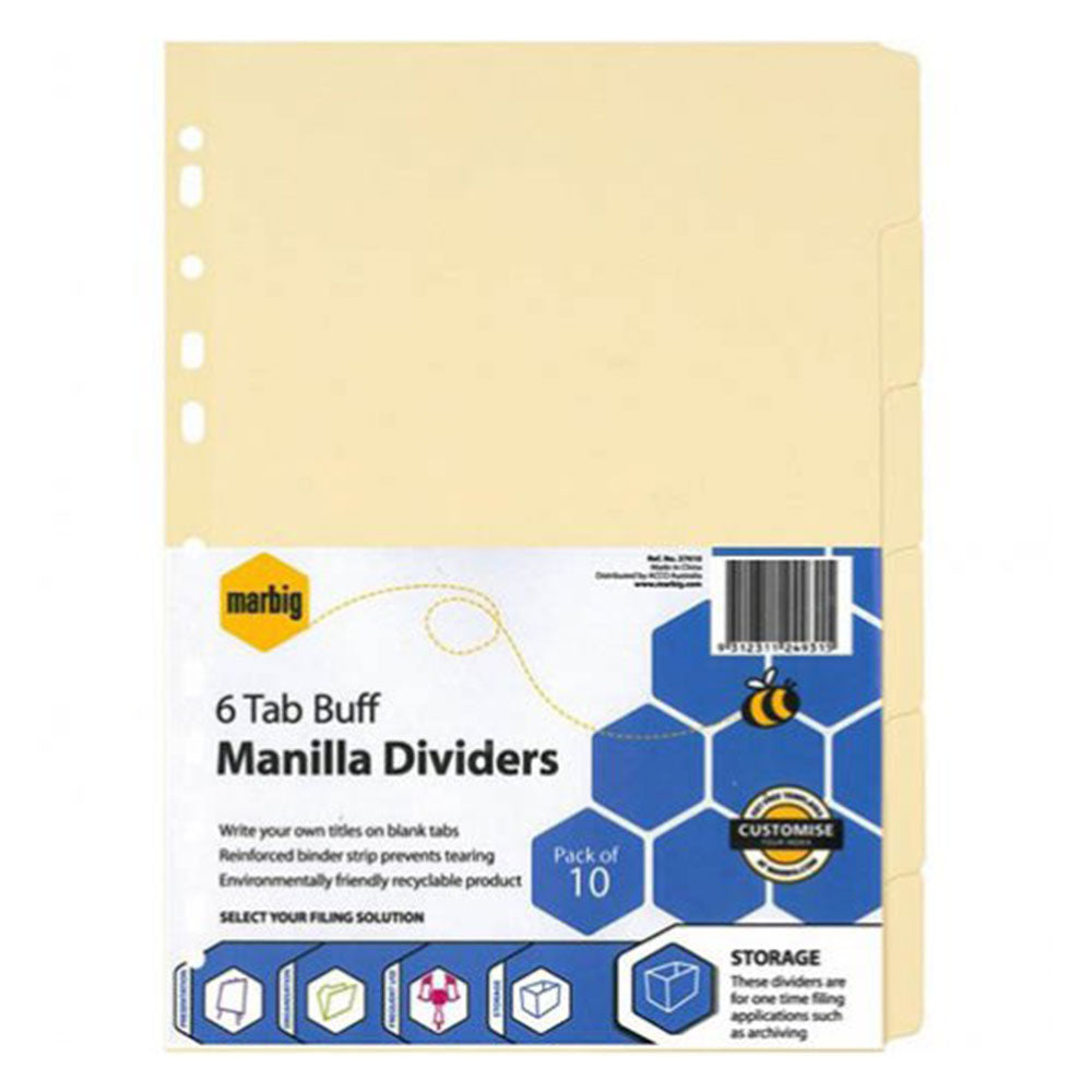 Marbig A4 6-Tab Manilla Indices & Dividers (Pack of 10)