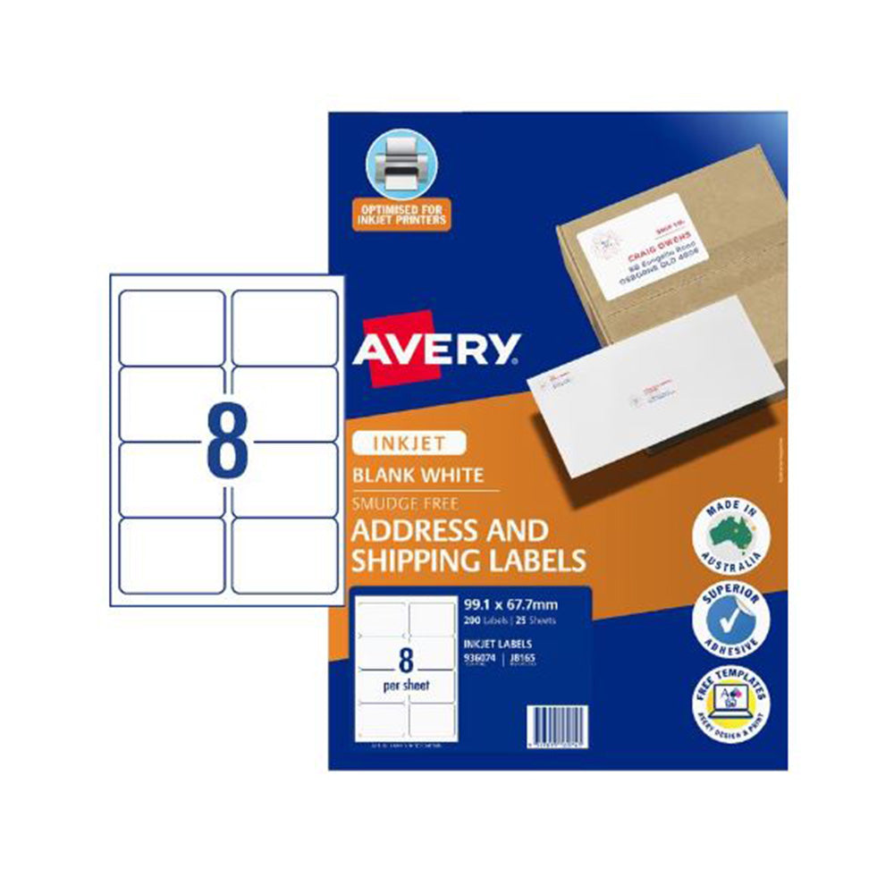 Avery Inkjet Trueblock Shipping Label 25pcs (8 per Sheet)