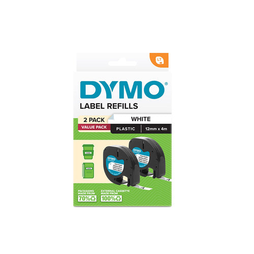 Dymo LetraTag Plastic Label Tape 12x4mm (Pack of 2)