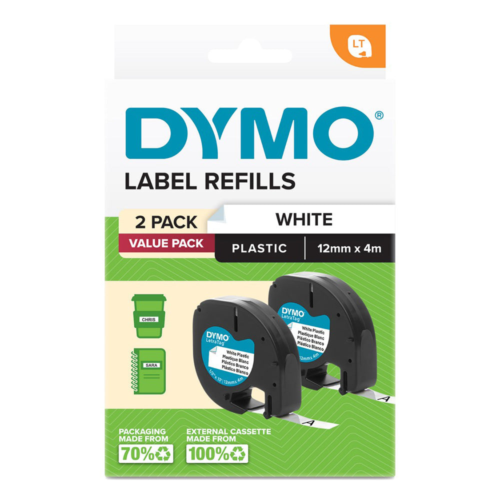 Dymo LetraTag Plastic Label Tape 12x4mm (Pack of 2)