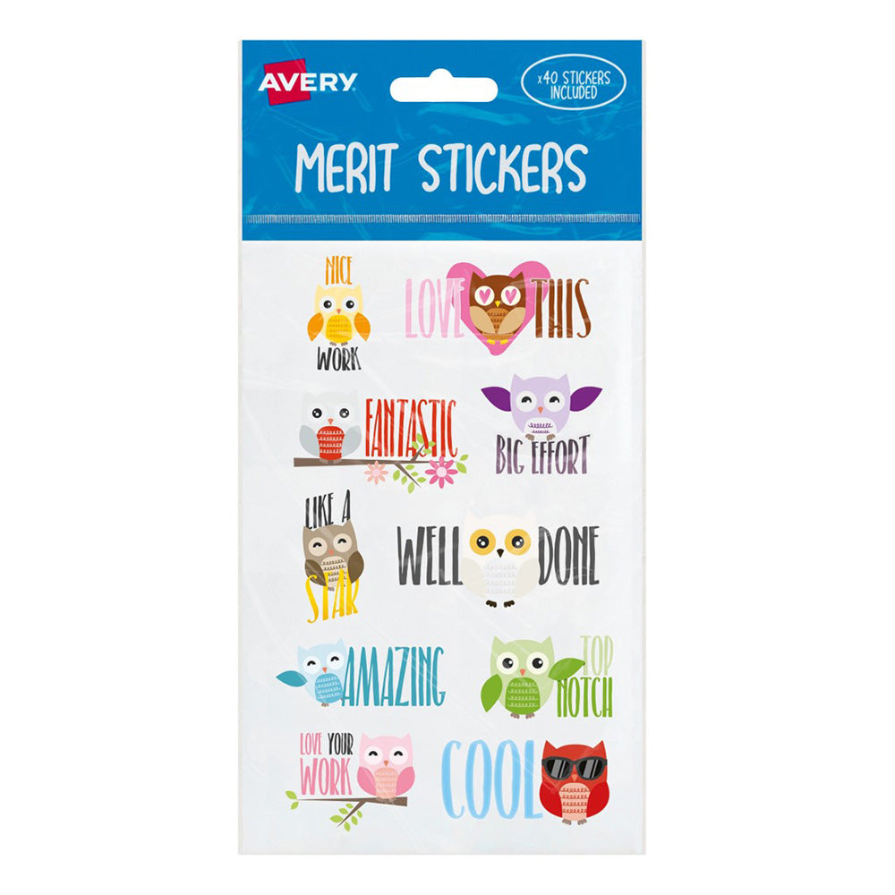 Avery Owl Shapes Merit Stickers 40pcs